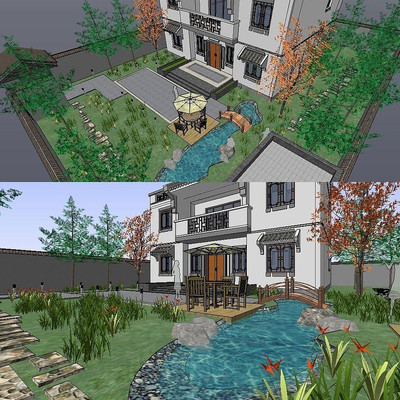 ��ͼ��ʦsketchup��ʽͥԺ��԰����ģ�� ����