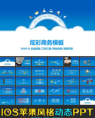 蓝色苹果IOS7风格商务动态PPT模板 ppt