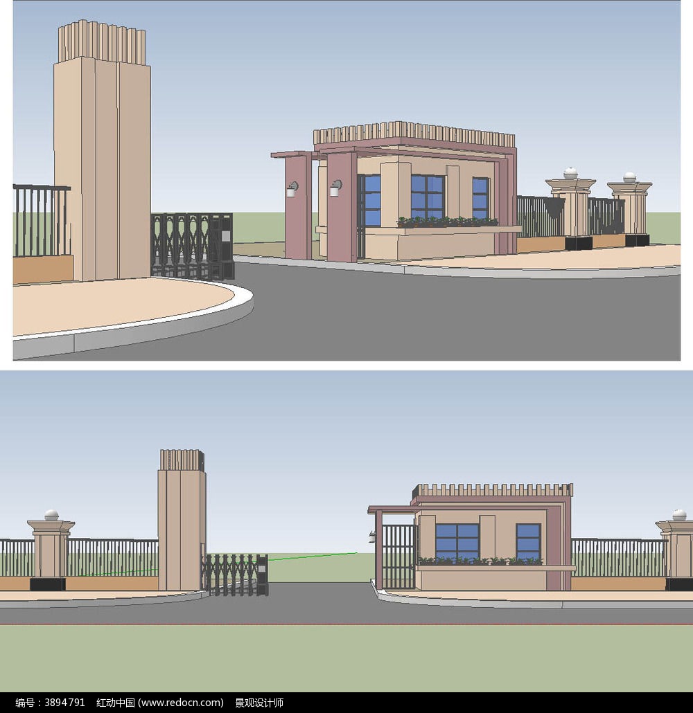 工廠入口大門現代風格草圖大師sketchup建築景觀模型