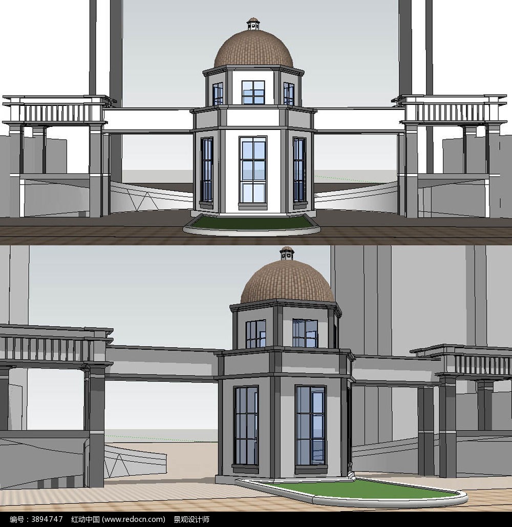 欧式小区大门入口草图大师sketchup建筑景观模型