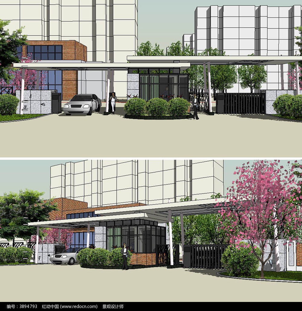 現代風格工廠大門入口草圖大師sketchup建築景觀模型