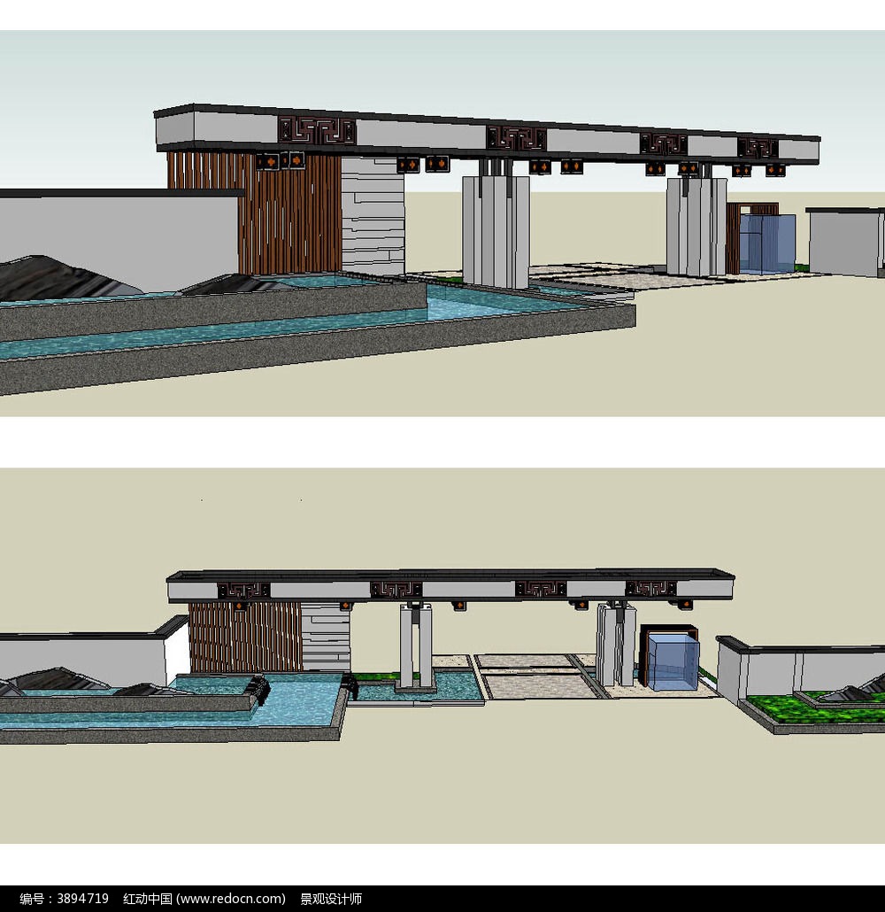 現代中式景觀門草圖大師sketchup模型