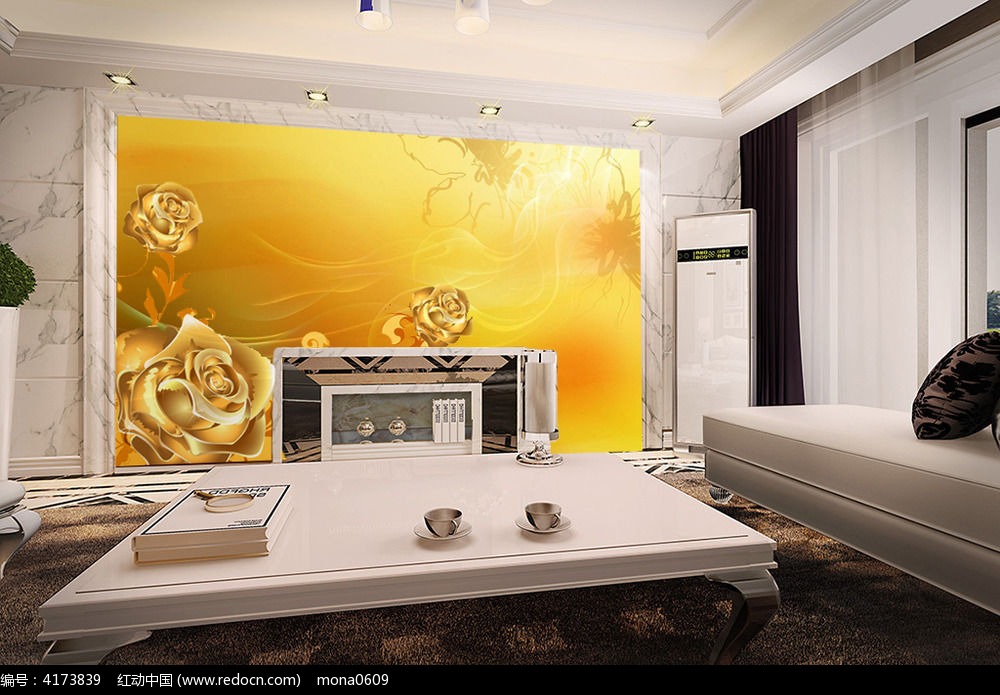 金色玫瑰电视背景墙