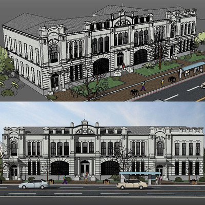 ��ʽ�Ž����Сѧ������ͼ��ʦģ�� skp