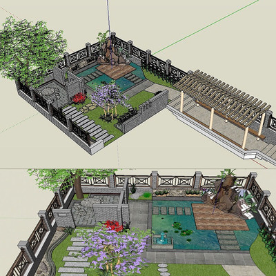 ������ʽͥԺ��԰��ͼ��ʦSUģ�� skp