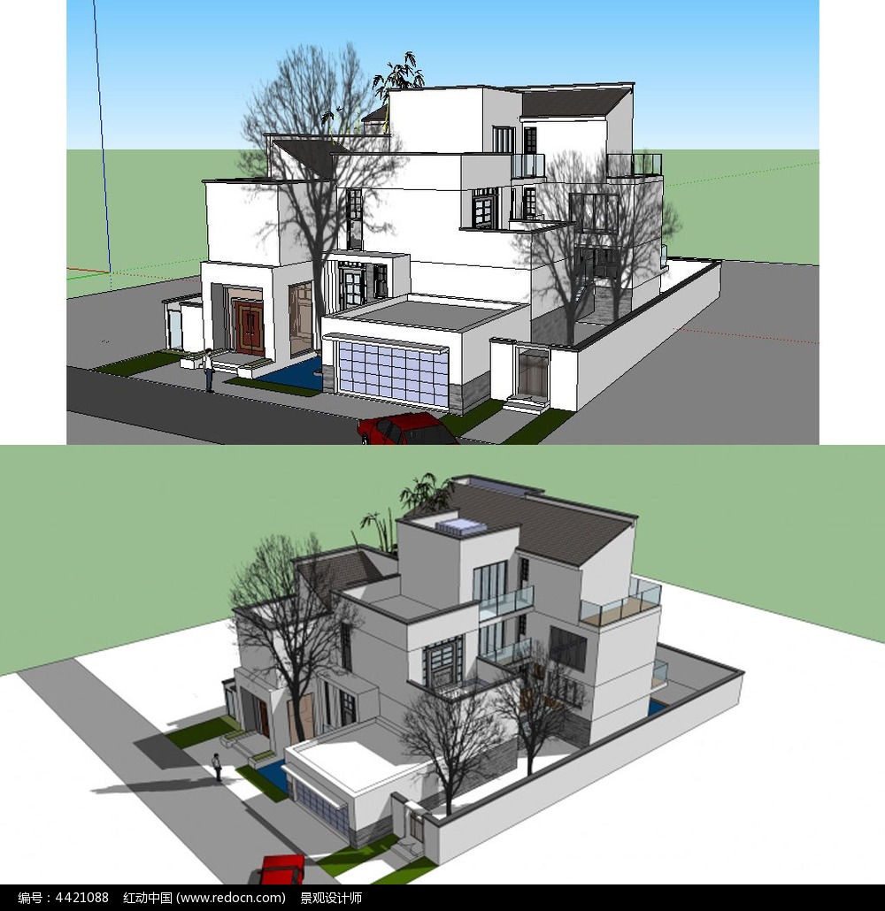 中式別墅建築草圖大師su模型