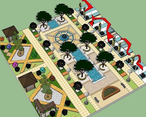 �ִ�ʱ�й�԰�㳡SUģ�� skp