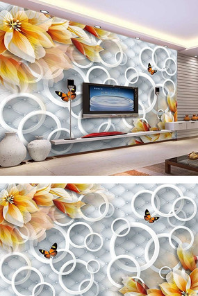 百合圆圈时尚3D电视背景墙 百合圆圈时尚3D电视背景墙