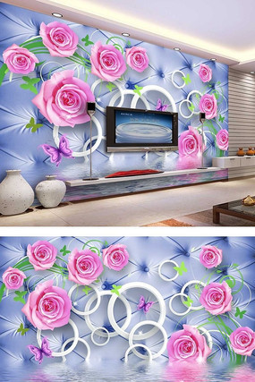 粉玫瑰时尚3D背景墙 粉玫瑰时尚3D背景墙
