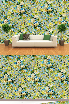 水粉画花纹连续图案背景墙 水粉画花纹连续图案背景墙