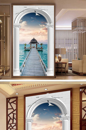 3D����ľ�Ŵ󺣷羰���ر���ǽ PSD