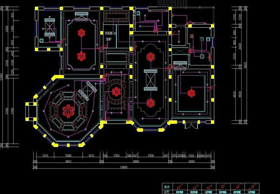 別墅燈具線路圖 cad