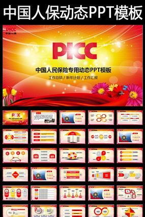 PICC�й������չ�˾��̬PPTģ��