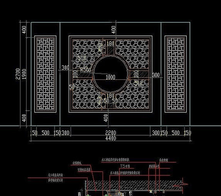 ��ʽǽ�滨��ʩ���ߴ�ͼ CAD