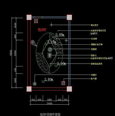 高档KTV包间9顶棚灯具施工尺寸图