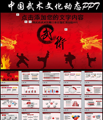 水墨中国风武术功夫太极拳培训PPT模板 pptx