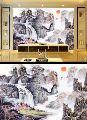 �޷�ɽˮ�������ӱ���ǽ PSD