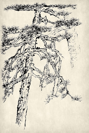 水墨山水松树国画挂图