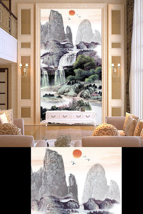 �����羰��ɽˮͼ���� PSD