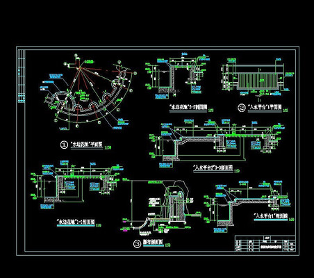 �㳡��ˮƽ̨ʩ��ͼCAD�ز� dwg