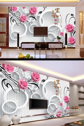 家和富贵玫瑰花3D背景墙 家和富贵玫瑰花3D背景墙