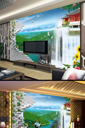 墙外风景画立体背景墙 墙外风景画立体背景墙
