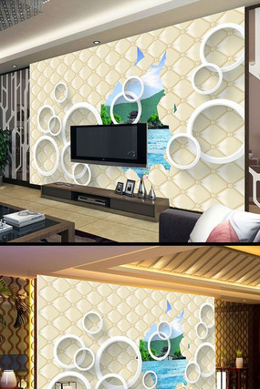 软包立体圈圈风景画背景墙 软包立体圈圈风景画背景墙