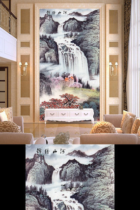 高山流水国画水墨画山水画风景画玄关 高山流水国画水墨画山水画风景画玄关
