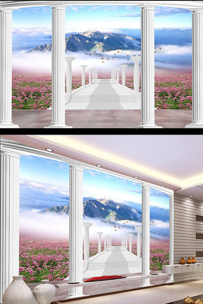 宫殿鲜花仙境电视背景墙 宫殿鲜花仙境电视背景墙