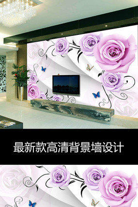 现代简约玫瑰花朵时尚电视背景墙 现代简约玫瑰花朵时尚电视背景墙