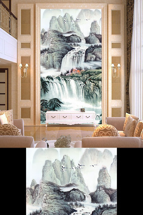 国画山水画风景画瀑布图玄关 国画山水画风景画瀑布图玄关