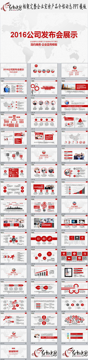 精美红色框架完整大气企业简介产品宣传PPT