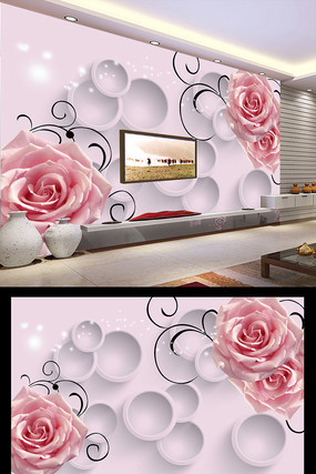 梦幻玫瑰花朵3D圆圈电视背景墙 梦幻玫瑰花朵3D圆圈电视背景墙