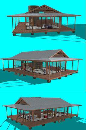 东南亚风格木制阳光玻璃房别墅SU模型设计 东南亚风格木制阳光玻璃房别墅SU模型设计