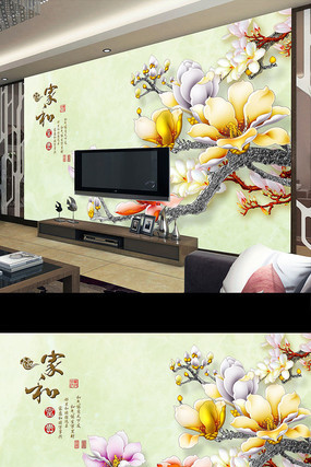 家和富贵彩雕玉兰花大理石壁画电视背景墙 家和富贵彩雕玉兰花大理石壁画电视背景墙