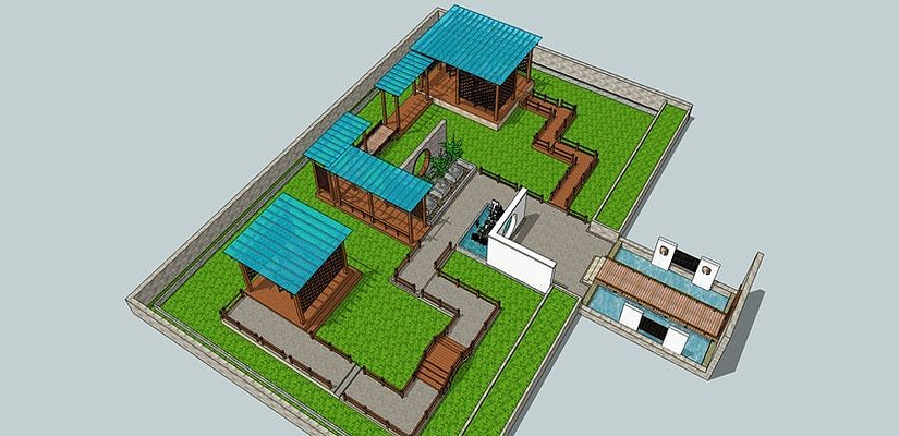 中式古典花园廊架景观 中式古典花园廊架景观