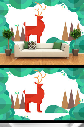 时尚麋鹿风景北欧风格背景墙 时尚麋鹿风景北欧风格背景墙