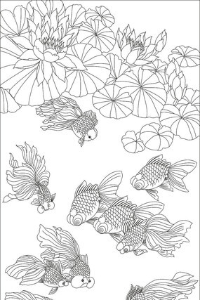 荷花金鱼雕刻图案 荷花金鱼雕刻图案