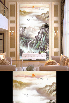 锦绣河山国画风景画瀑布玄关 锦绣河山国画风景画瀑布玄关