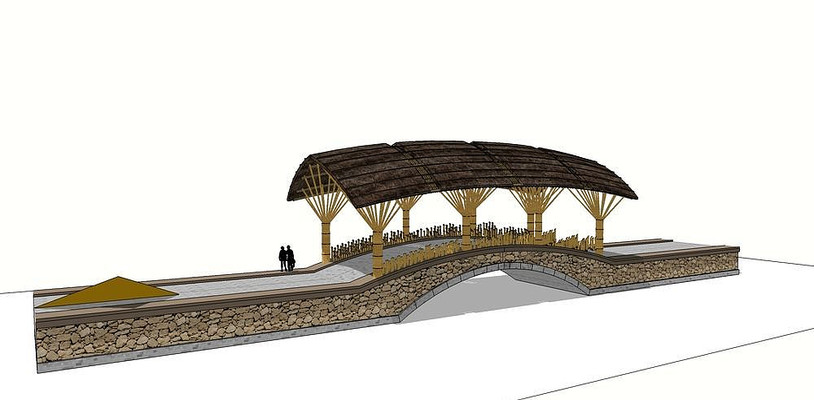 竹子建的廊桥SU模型 竹子建的廊桥SU模型