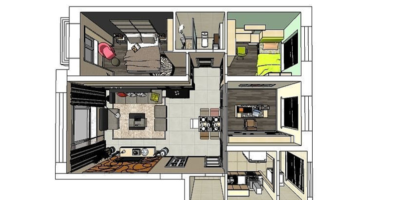 三室一厅的家装SU 三室一厅的家装SU