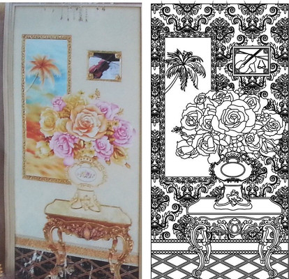 玫瑰花椰子树雕刻图案 玫瑰花椰子树雕刻图案