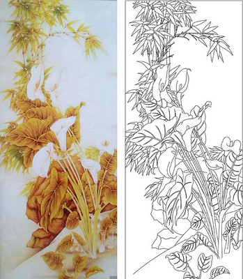 马蹄莲竹雕刻图案 马蹄莲竹雕刻图案