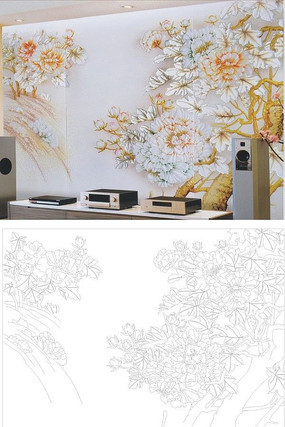 牡丹花欧美雕刻图案 牡丹花欧美雕刻图案