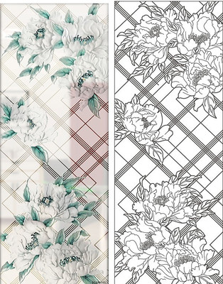 牡丹花线条图雕刻图案 牡丹花线条图雕刻图案