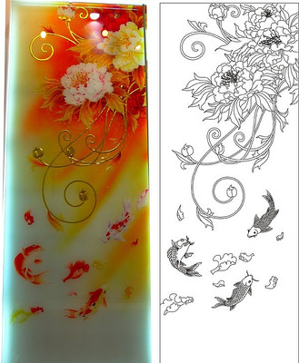 牡丹鱼雕刻图案 牡丹鱼雕刻图案