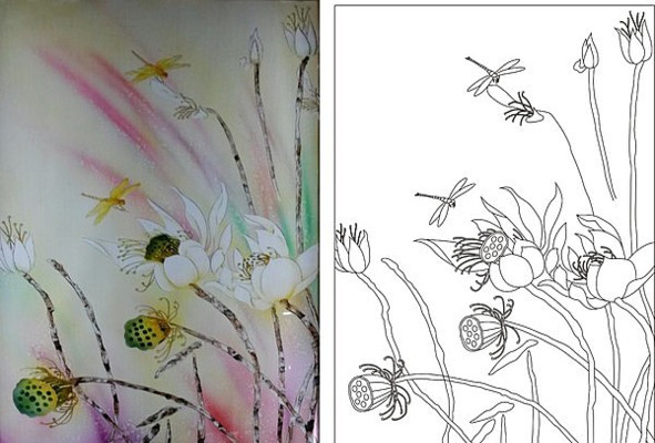 荷花蜻蜓雕刻图案 荷花蜻蜓雕刻图案