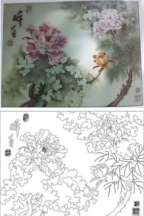 醉香牡丹雕刻图案 醉香牡丹雕刻图案