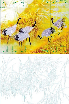 芦苇鹤雕刻图案 芦苇鹤雕刻图案