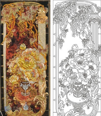 葡萄牡丹雕刻图案 葡萄牡丹雕刻图案